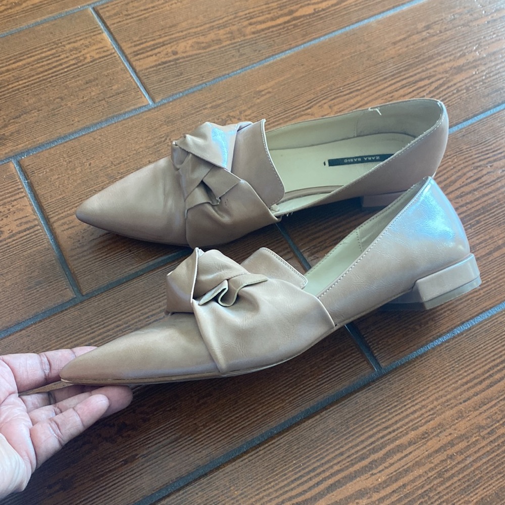 Zara Basic Pointed Toe Flat Loafer With Knot Deta… - image 3
